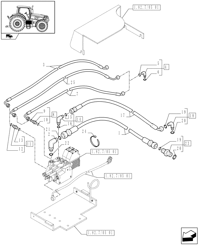 Схема запчастей Case IH PUMA 195 - (1.82.7/05[02]) - (VAR.108-109-110) ELECTRONIC MID MOUNTED VALVES - PIPES (07) - HYDRAULIC SYSTEM