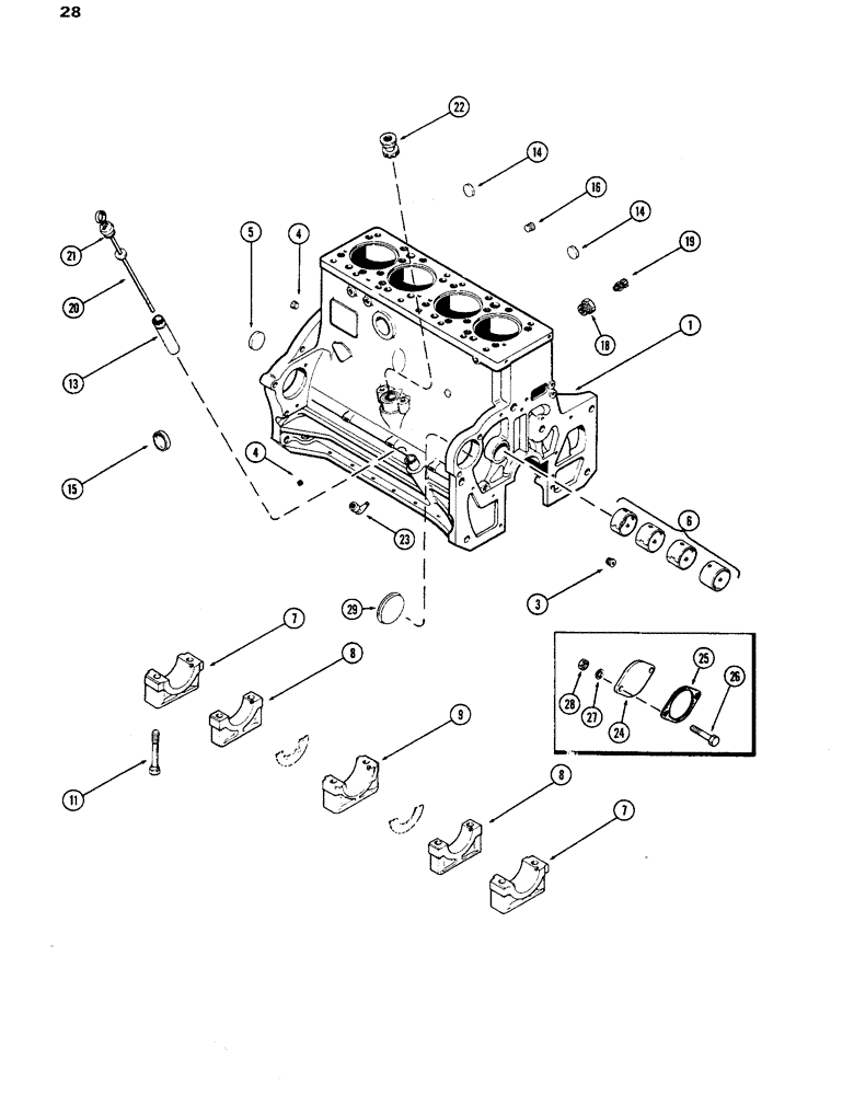 Схема запчастей Case IH 770 - (028) - CYLINDER BLOCK ASSEMBLY, 267B DIESEL ENGINE (02) - ENGINE