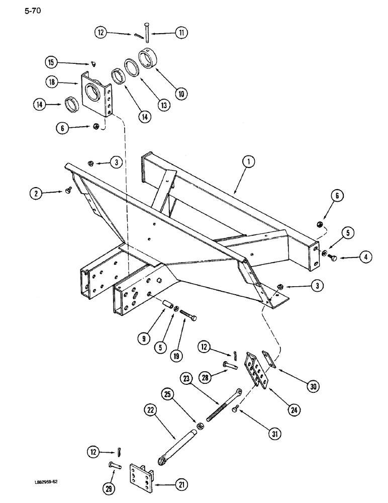 Схема запчастей Case IH 1640 - (5-70) - STEERING AXLE SUPPORT, POWER GUIDE AXLE, P.I.N. JJC0034001 AND AFTER (04) - STEERING