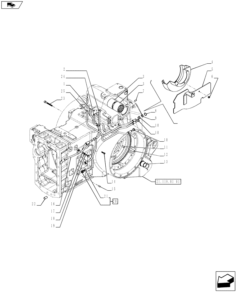 Схема запчастей Case IH PUMA 230 - (21.118.01[02]) - TRANSMISSION BOX - SHIELDS AND PIPES (21) - TRANSMISSION