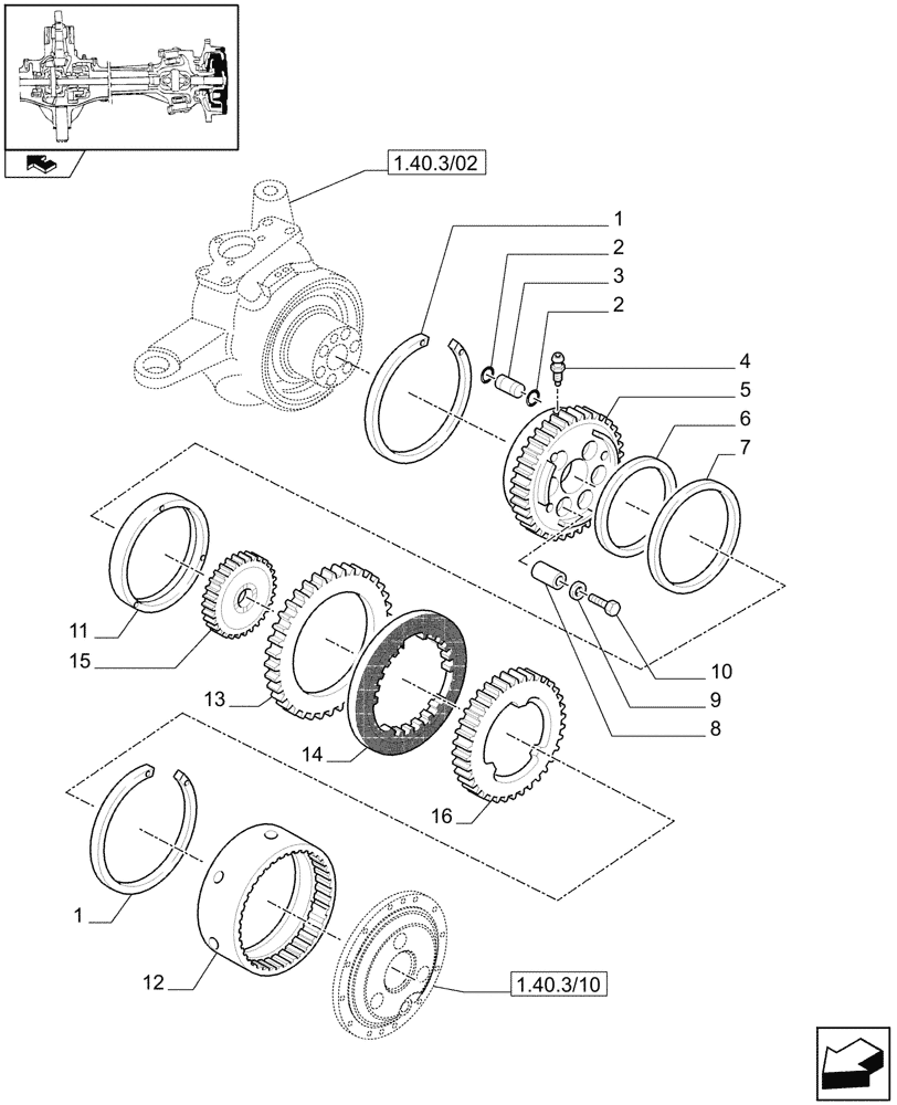 Схема запчастей Case IH PUMA 140 - (1.40.3/14[01]) - (CL.3) SUSPENDED FRONT AXLE WITH HYDR. DIFFER. LOCK, STEERING SENSOR AND BRAKES - BRAKES (VAR.330427) (04) - FRONT AXLE & STEERING