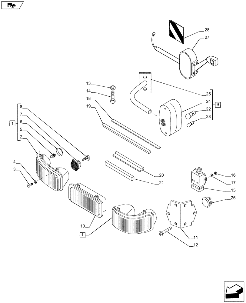 Схема запчастей Case IH PUMA 215 - (55.404.01[01]) - FRONT LIGHT AND TURN INDICATORS (55) - ELECTRICAL SYSTEMS