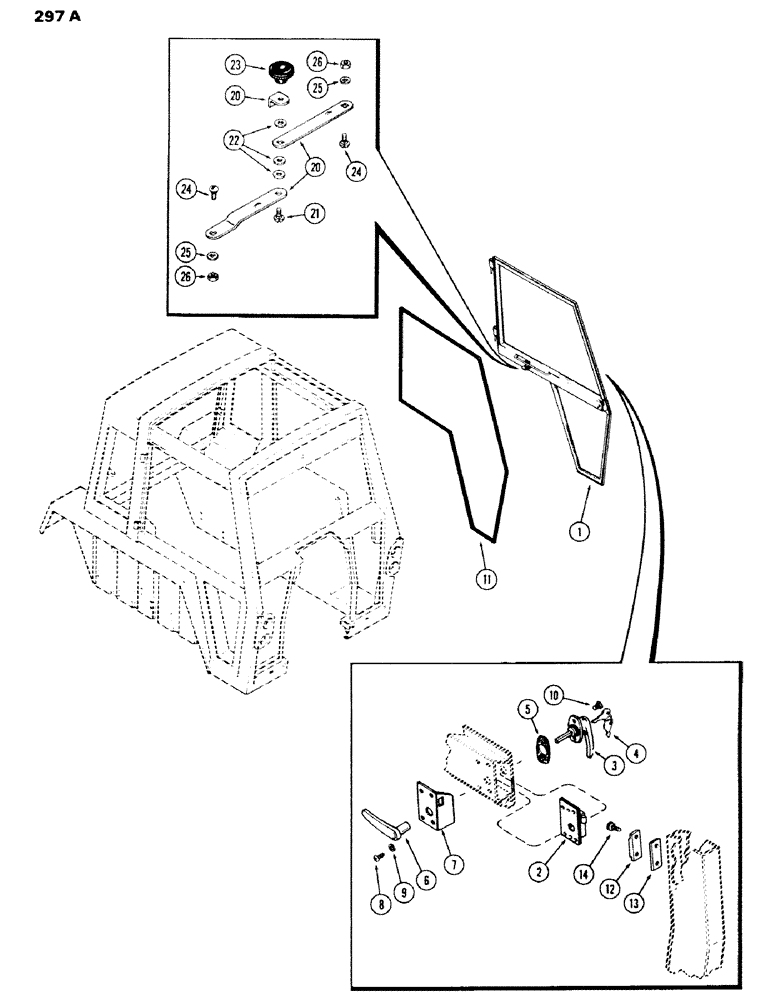 Схема запчастей Case IH 970 - (297A) - CAB, DOOR, HINSON (09) - CHASSIS/ATTACHMENTS