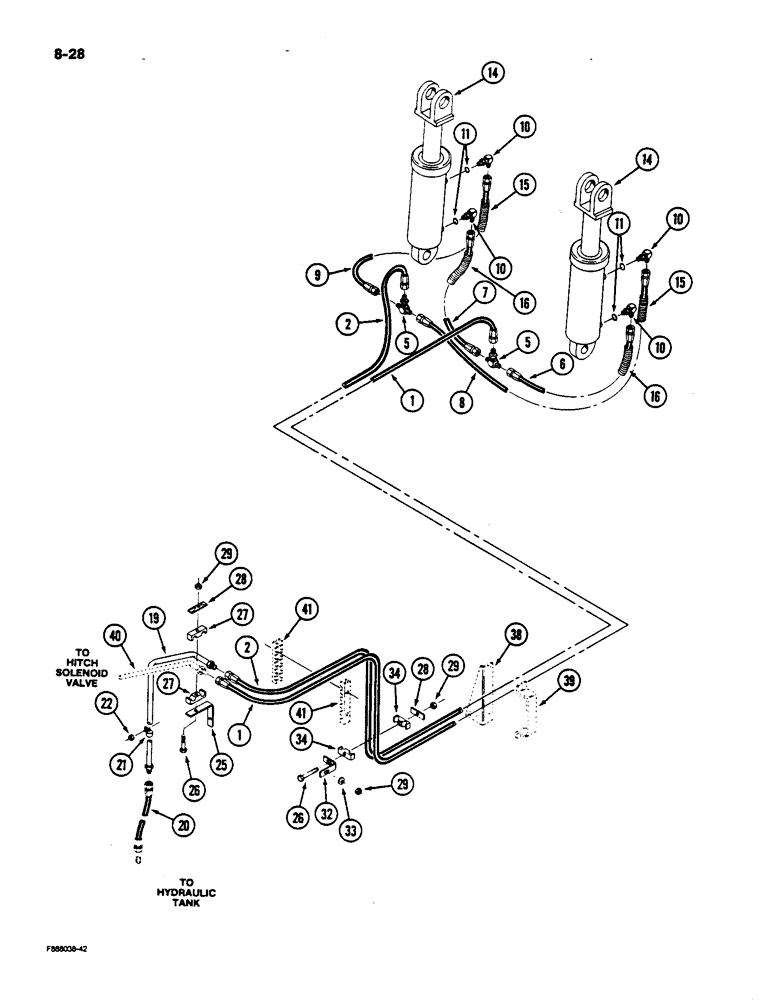 Схема запчастей Case IH 9170 - (8-28) - THREE POINT HITCH HYDRAULICS, LIFT CYLINDER AND LINES, P.I.N. JCB0002116 AND AFTER (08) - HYDRAULICS