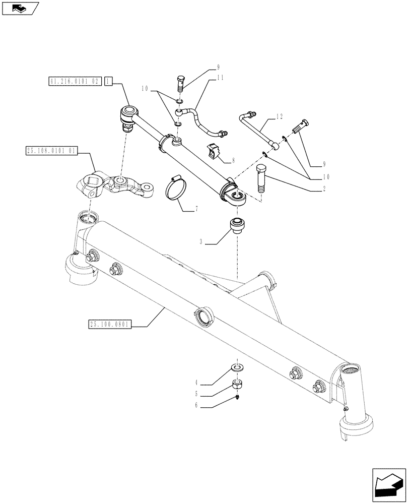 Схема запчастей Case IH FARMALL 75C - (41.216.0101[01]) - 2WD FRONT AXLE - HYDRAULIC STEERING CYLINDER (VAR.330581) (41) - STEERING