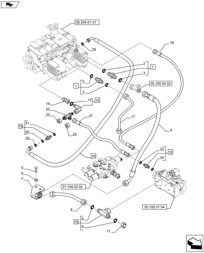 Схема запчастей Case IH PUMA 215 - (35.100.04[01A]) - LIFTER LINES - REMOTE CONTROL VALVES MAIN SUPPLY AND LOAD SENSE LINE - D7091 (VAR.728484-720819-720463-743963-743964) (35) - HYDRAULIC SYSTEMS