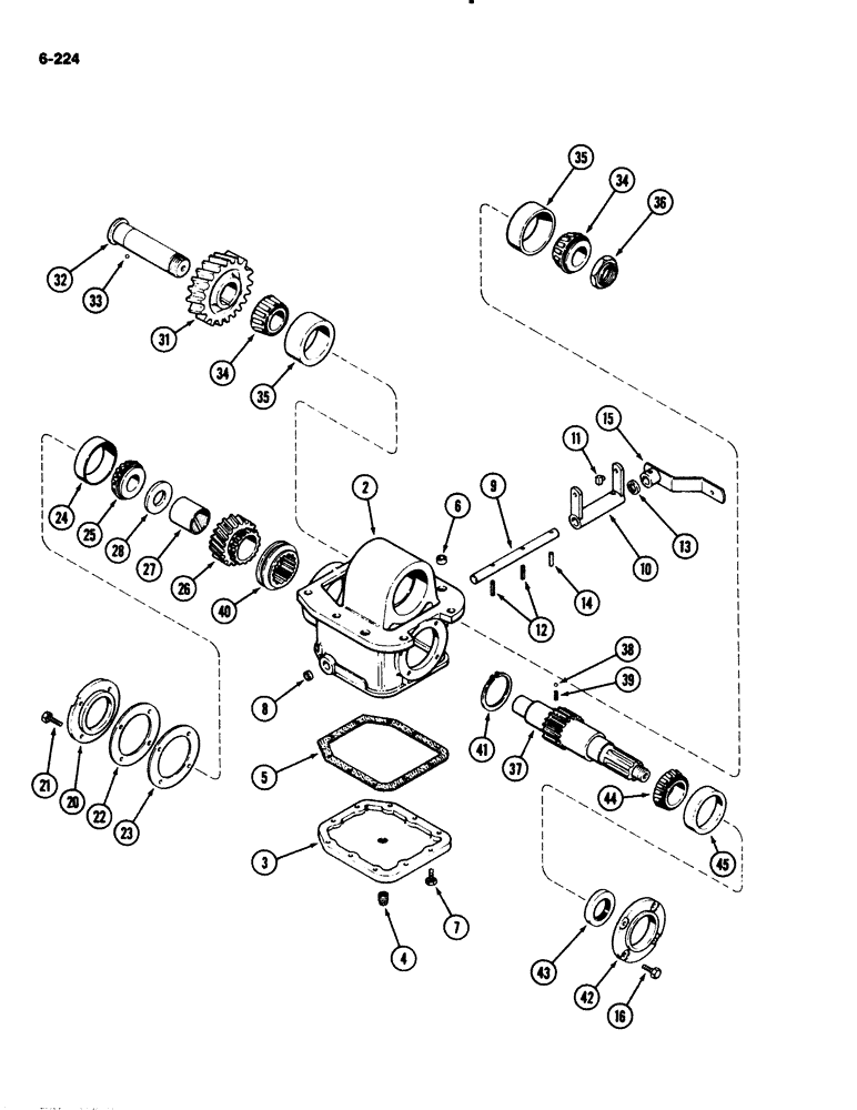 Схема запчастей Case IH 2294 - (6-224) - TRANSFER GEARBOX, MFD TRACTORS, PRIOR TO TRANSMISSION SERIAL NUMBER 16239354 (06) - POWER TRAIN