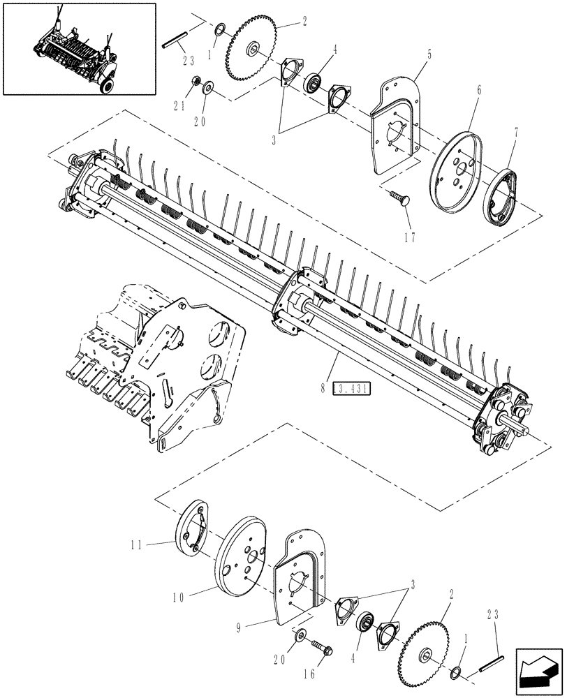 Схема запчастей Case IH RBX463 - (13.436) - 2M WIDE PICKUP, REEL DRIVE, ROTOR (13) - FEEDER