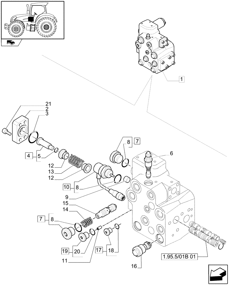 Схема запчастей Case IH PUMA 165 - (1.42.0/02A[02]) - VALVE - BREAKDOWN - D5420 (04) - FRONT AXLE & STEERING