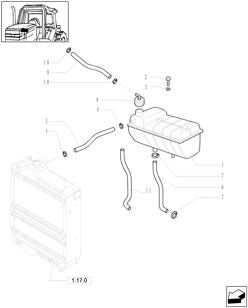 Схема запчастей Case IH MXU110 - (1.17.2) - COOLING - EXPANSION TANK (02) - ENGINE EQUIPMENT