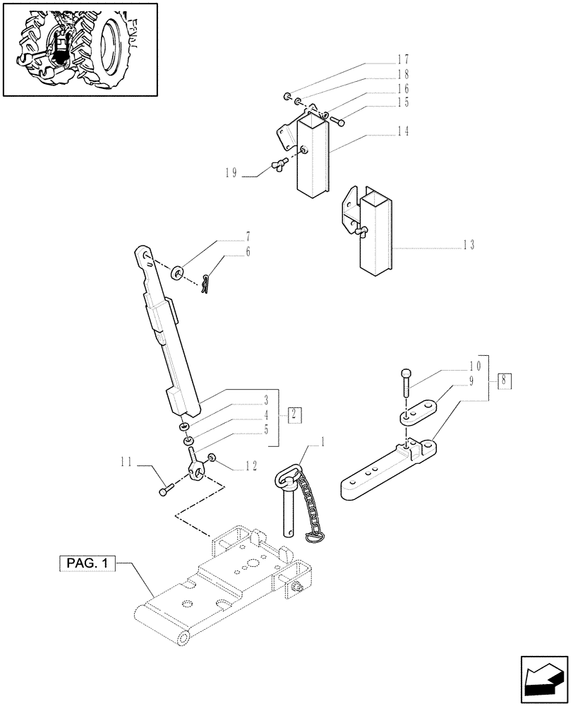 Схема запчастей Case IH MXU130 - (1.89.3/01[02]) - (VAR.928/1) AUTOMATIC HITCH - (WITH 2 ADDITIONAL JACKS) - TIE ROD AND TOW-BAR (09) - IMPLEMENT LIFT