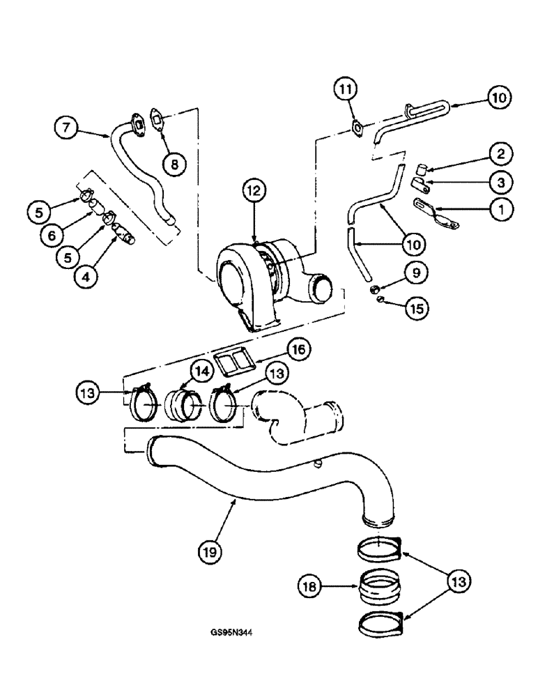 Схема запчастей Case IH DTI-466C - (9E-174) - TURBOCHARGER AND CONNECTIONS, 5288 AND 5488 TRACTORS 