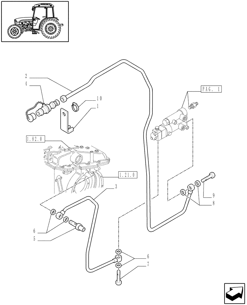 Схема запчастей Case IH JX1085C - (1.82.713[02]) - (VAR.370) TRAILER BRAKE VALVE (FRANCE) - PIPES AND BRAKE VALVE (07) - HYDRAULIC SYSTEM