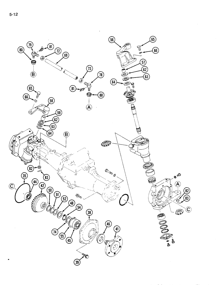 Схема запчастей Case IH 1120 - (5-12) - FRONT AXLE FINAL DRIVE AND TIE ROD (05) - STEERING