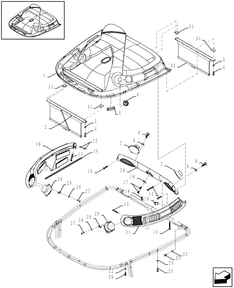 Схема запчастей Case IH WDX1202 - (10.03[01]) - CAB ROOF, INNER (10) - OPERATORS PLATFORM/CAB