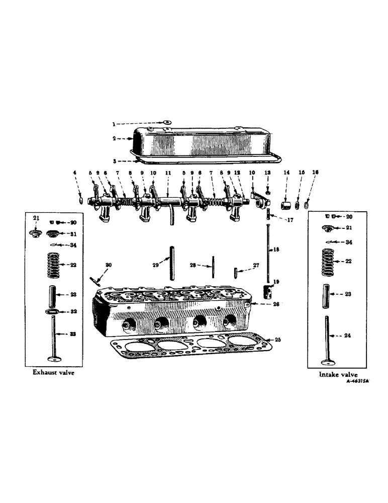 Схема запчастей Case IH 300 - (012) - CARBURETED ENGINE, CYLINDER HEAD, VALVES, TAPPETS AND LEVERS (01) - ENGINE