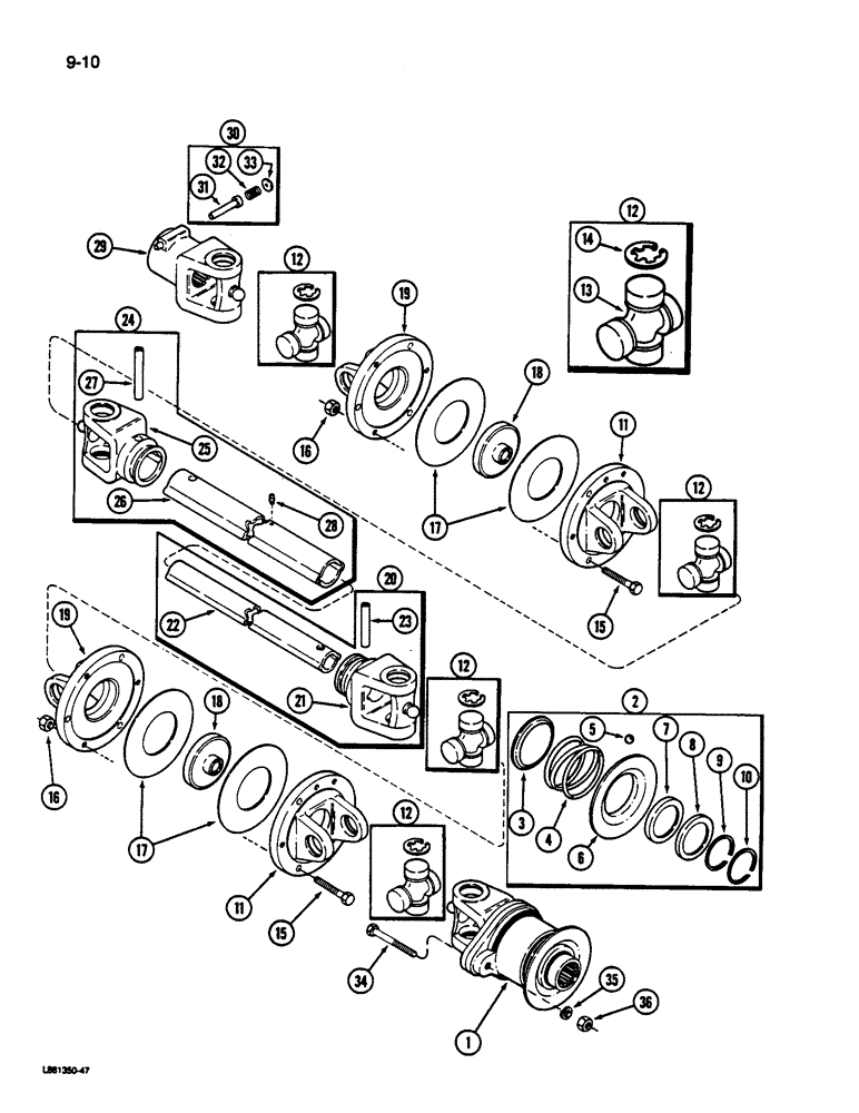 Схема запчастей Case IH 1822 - (9-010) - AUXILIARY DRUM DRIVE SHAFT, 1822 COTTON PICKER (13) - PICKING SYSTEM