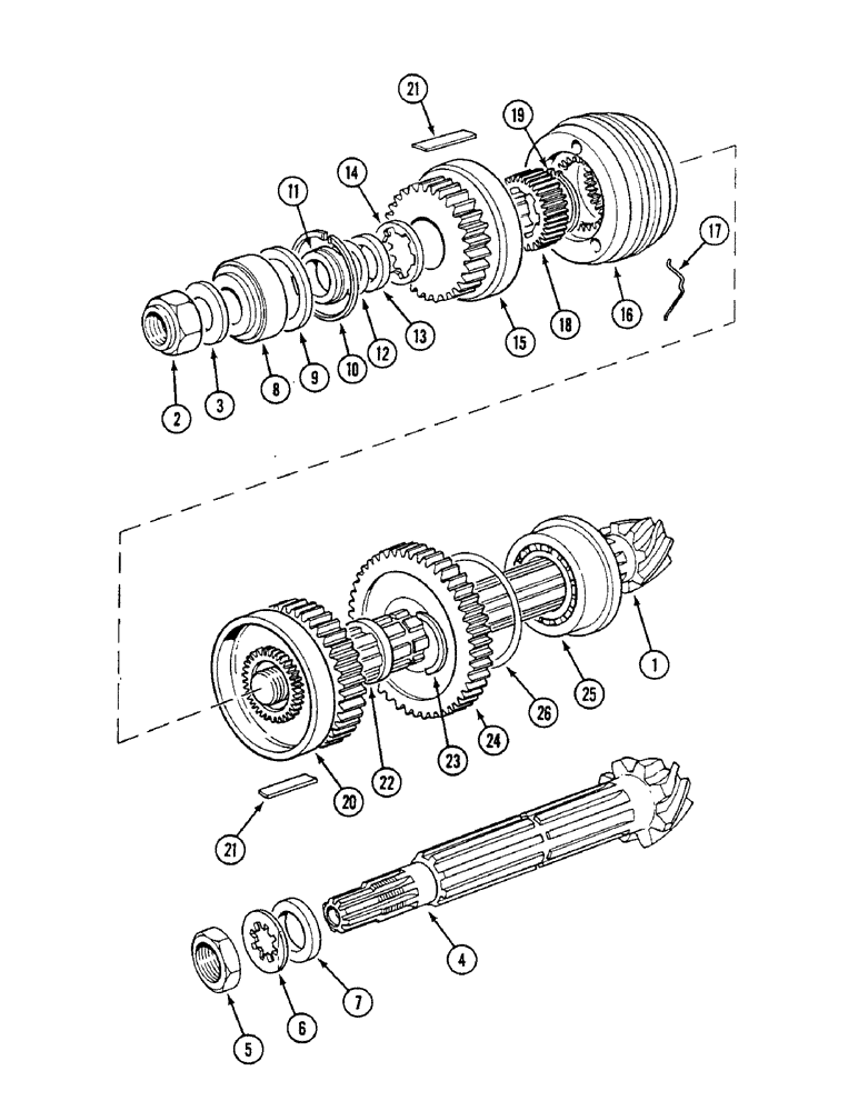 Схема запчастей Case IH 1494 - (6-194) - BEVEL PINION SHAFT, SYNCHROMESH TRACTORS (06) - POWER TRAIN