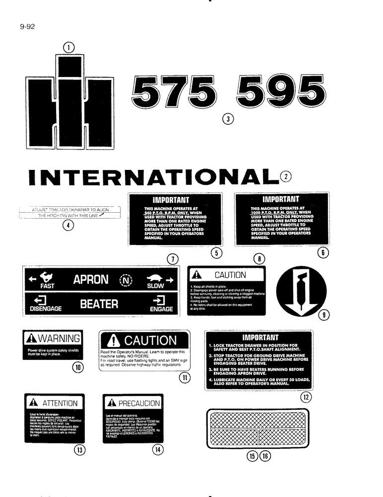 Схема запчастей Case IH 575 - (9-92) - PRODUCT GRAPHICS, INTERNATIONAL (09) - CHASSIS/ATTACHMENTS