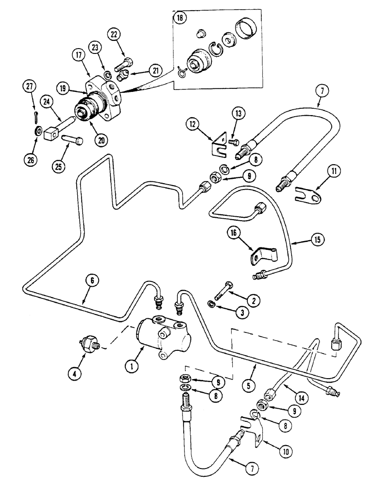 Схема запчастей Case IH 1494 - (7-270) - BRAKE TUBES AND SLAVE CYLINDERS, TRACTORS WITH CAB, PRIOR TO P.I.N. 11519691 (07) - BRAKES