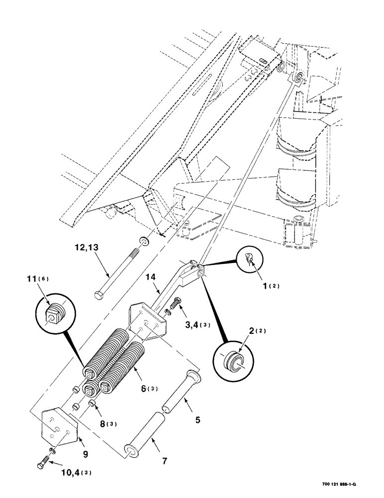 Схема запчастей Case IH 8240 - (7-24) - FLOTATION SPRING ASSEMBLY, 25 AND 30 FOOT ONLY (58) - ATTACHMENTS/HEADERS