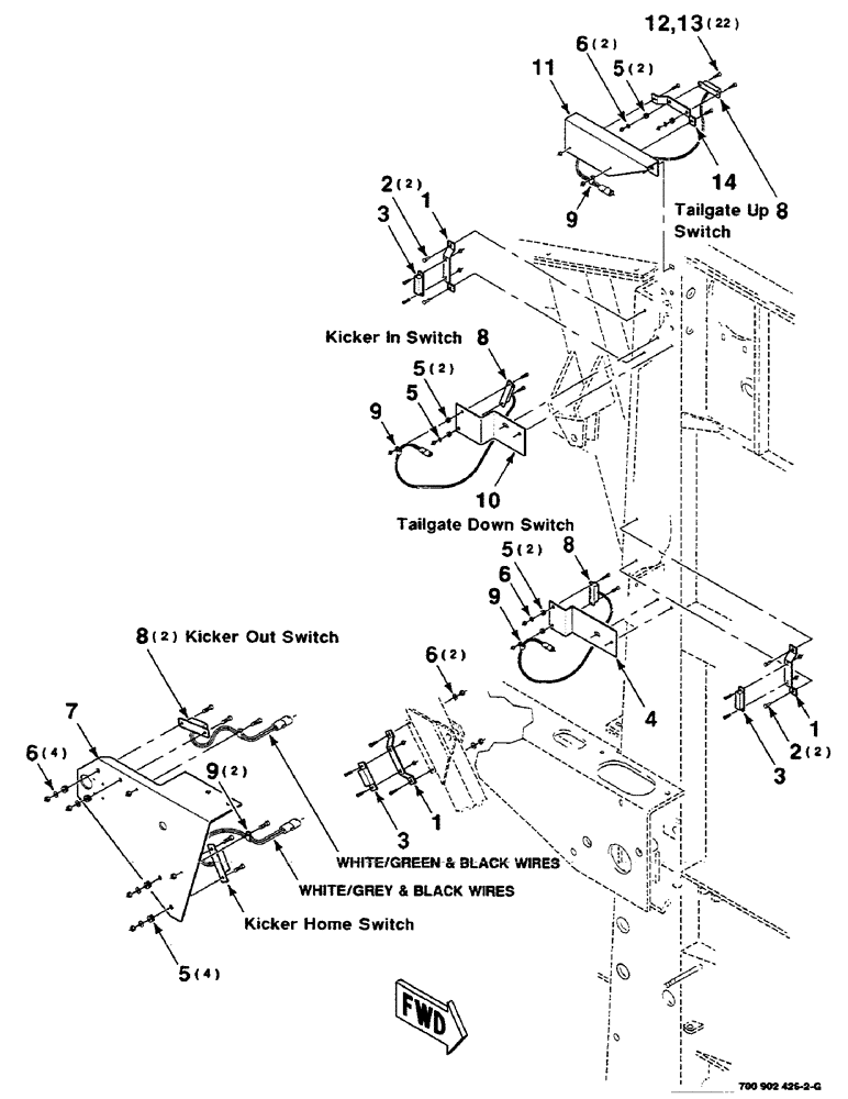 Схема запчастей Case IH 8455 - (9-30) - BALE KICKER KIT-ELECTRICAL ASSEMBLY (REAR) Decals & Attachments