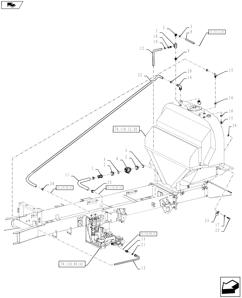 Схема запчастей Case IH 810 - (78.110.10.AA) - MAIN PLUMBING, PRODUCT TANK FILL (78) - SPRAYING