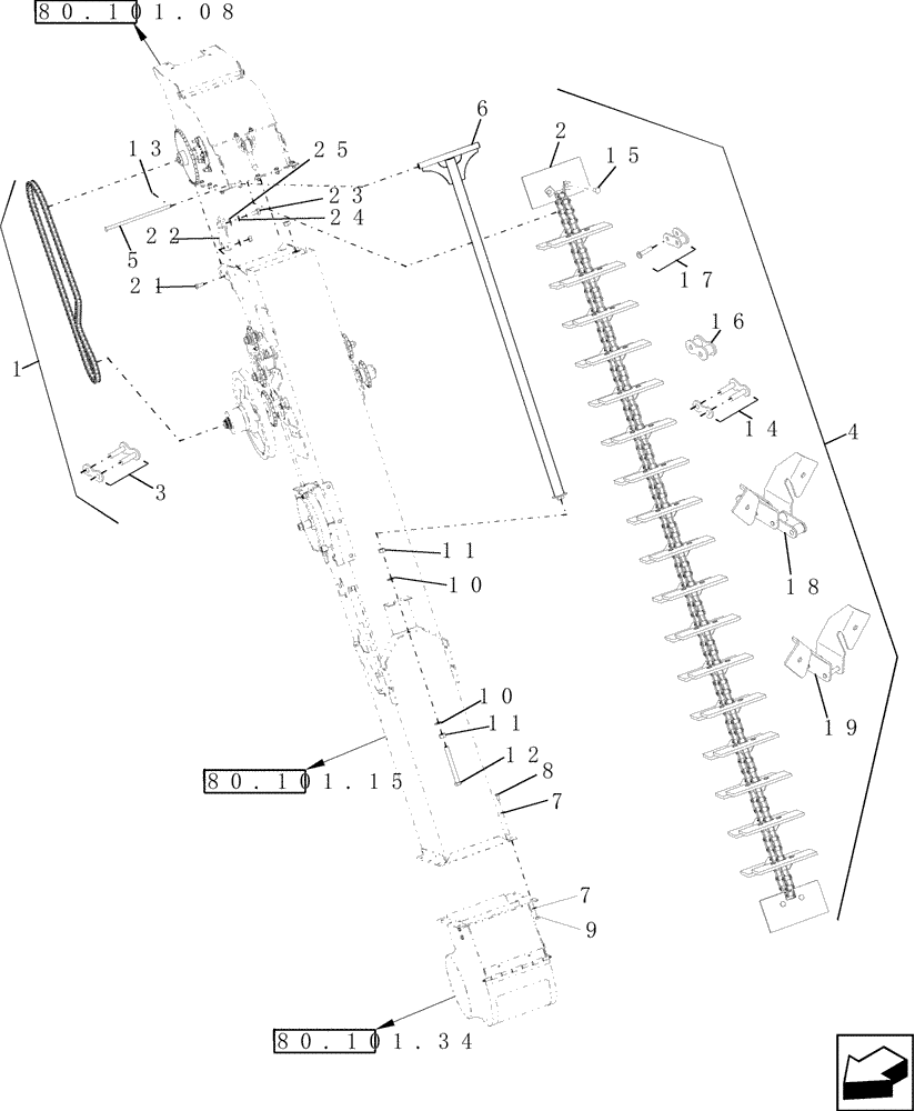 Схема запчастей Case IH 9010 - (80.101.18) - GRAIN ELEVATOR TENSIONER & CHAIN (80) - CROP STORAGE/UNLOADING