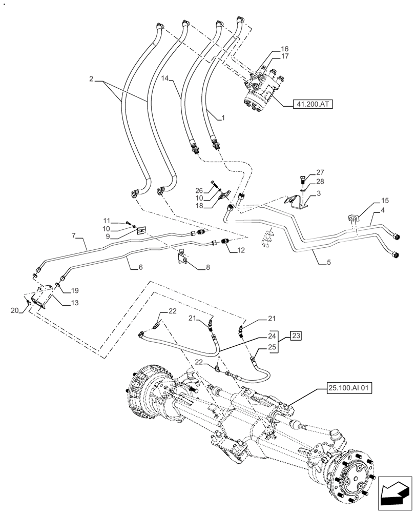 Схема запчастей Case IH FARMALL 110A - (41.200.AO[01]) - POWER STEERING LINES MECHANICAL/POWER SHUTTLE 4 CYL. - 2WD/4WD (41) - STEERING