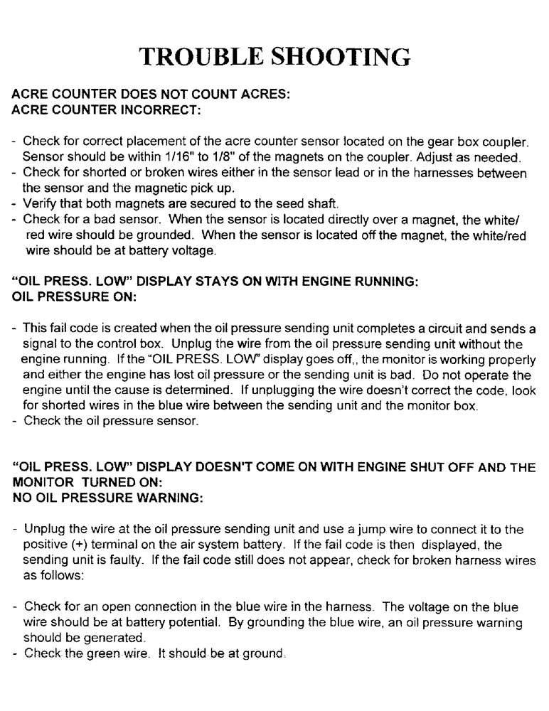 Схема запчастей Case IH 1100 - (C28) - TROUBLE SHOOTING 