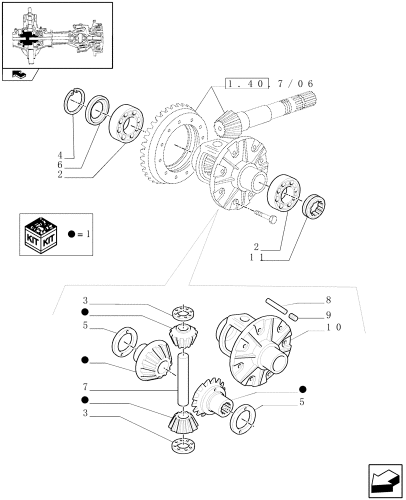 Схема запчастей Case IH PUMA 125 - (1.40. 7/07[01A]) - (CL.3) FRONT AXLE WITH DOG CLUTCH AND STEERING SENSOR - DIFFERENTIAL LOCKING - D5954 (VAR.330409) (04) - FRONT AXLE & STEERING