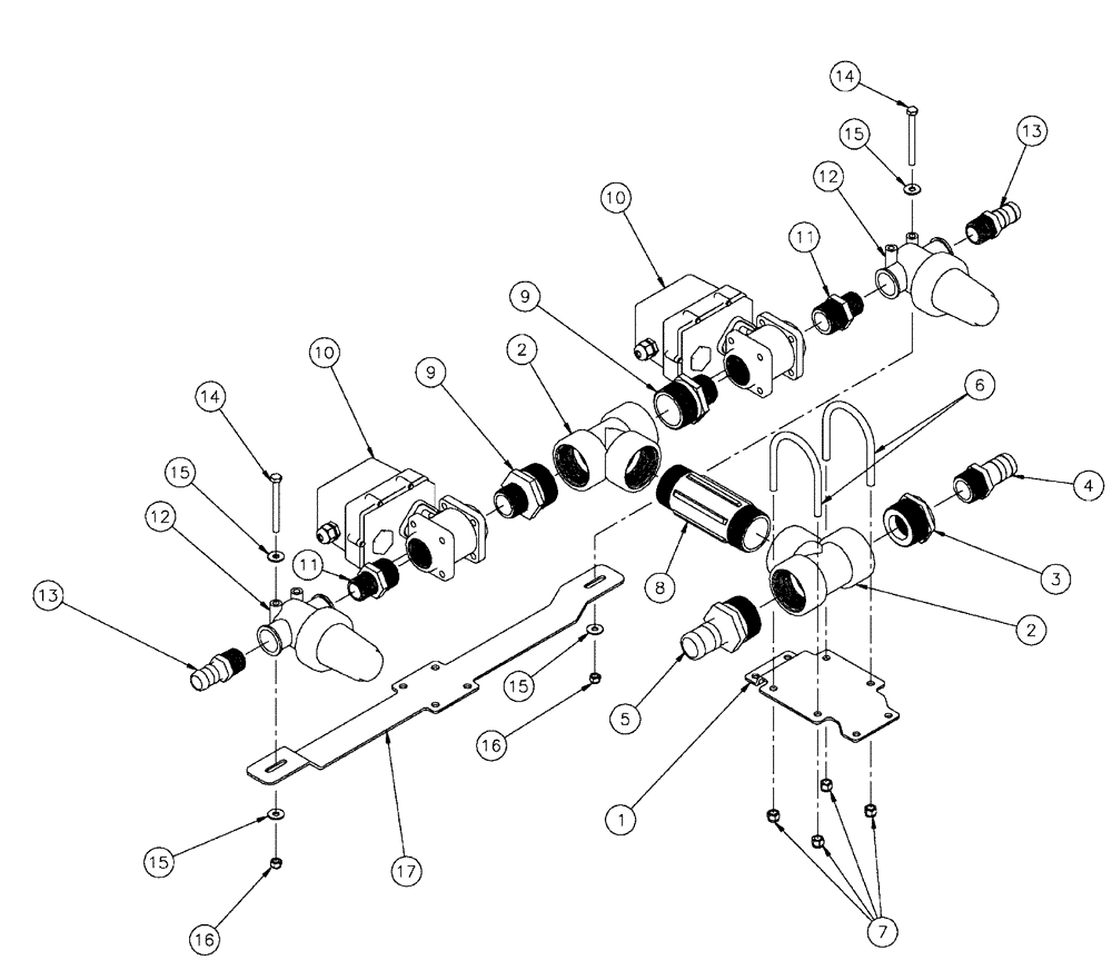 Схема запчастей Case IH SPX4410 - (09-040) - VALVE PLUMBING GROUP, 6 SECTION, INNER RIGHT BOOM, 2 STRAINER Liquid Plumbing