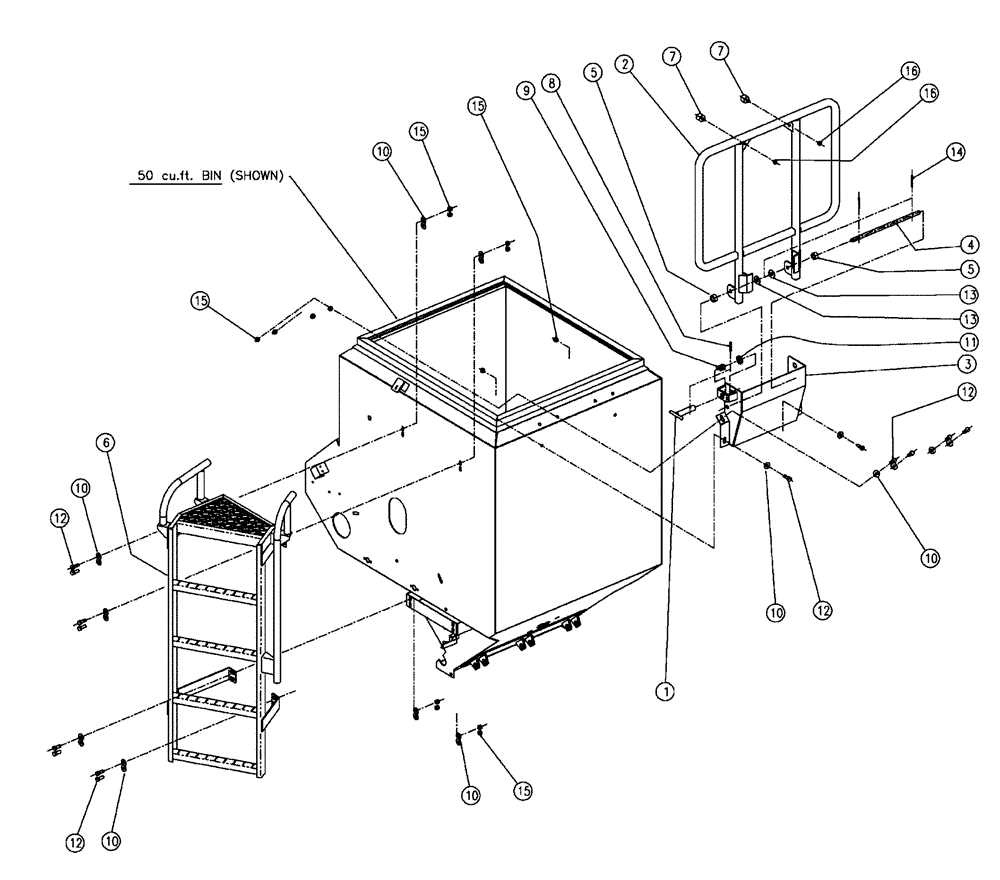 Схема запчастей Case IH FLX810 - (02-051) - LADDER GROUP, DOUBLE & TRIPLE BIN Bin Group