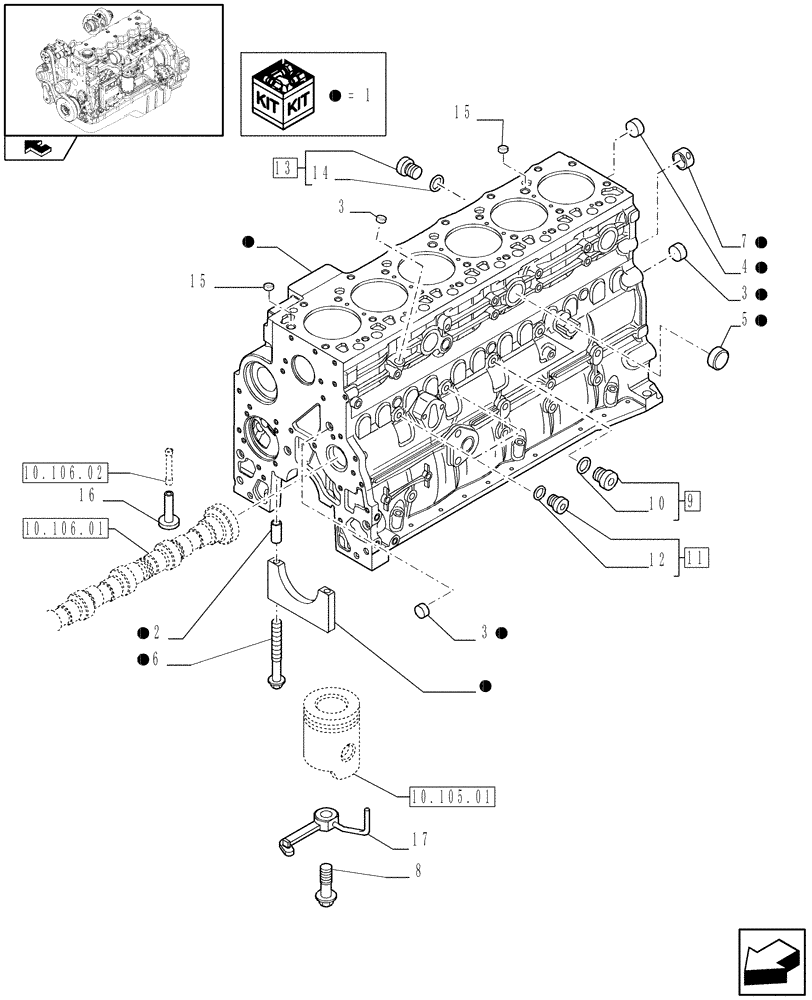 Схема запчастей Case IH F4HE9684J J100 - (10.001.02[01]) - CRANKCASE (2852417) 