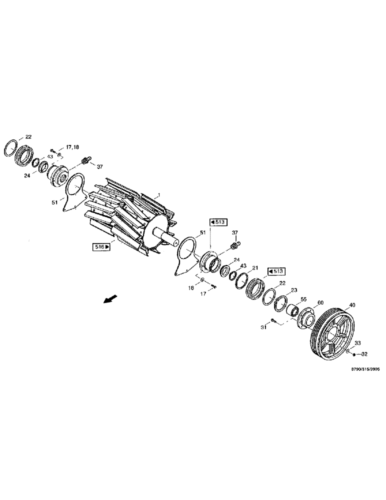 Схема запчастей Case IH 8790 - (098) - CHOPPING UNIT, CHOPPING CYLINDER, MAIZE, COMPLETE (64) - CHOPPING