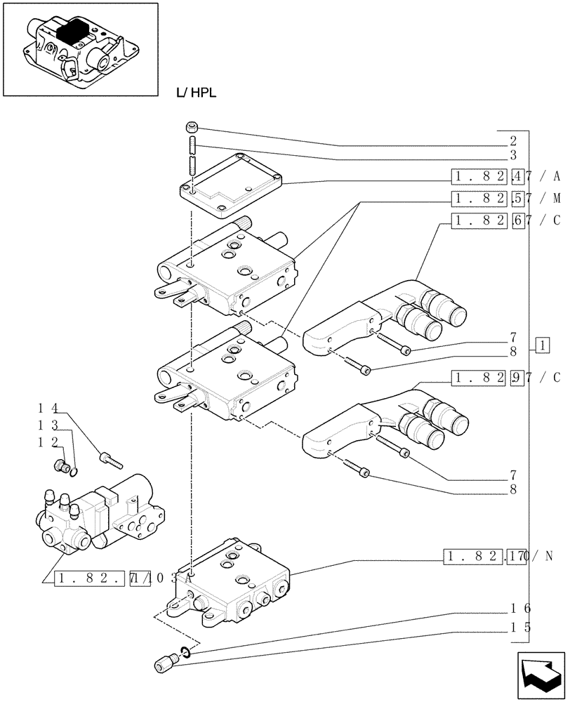 Схема запчастей Case IH MXU125 - (1.82.7/37[05]) - (VAR.831-831/1) CCLS WITH 2 MECHANICAL CONTROL VALVE - CONTROL VALVE & RELATED PARTS - D5504 (07) - HYDRAULIC SYSTEM