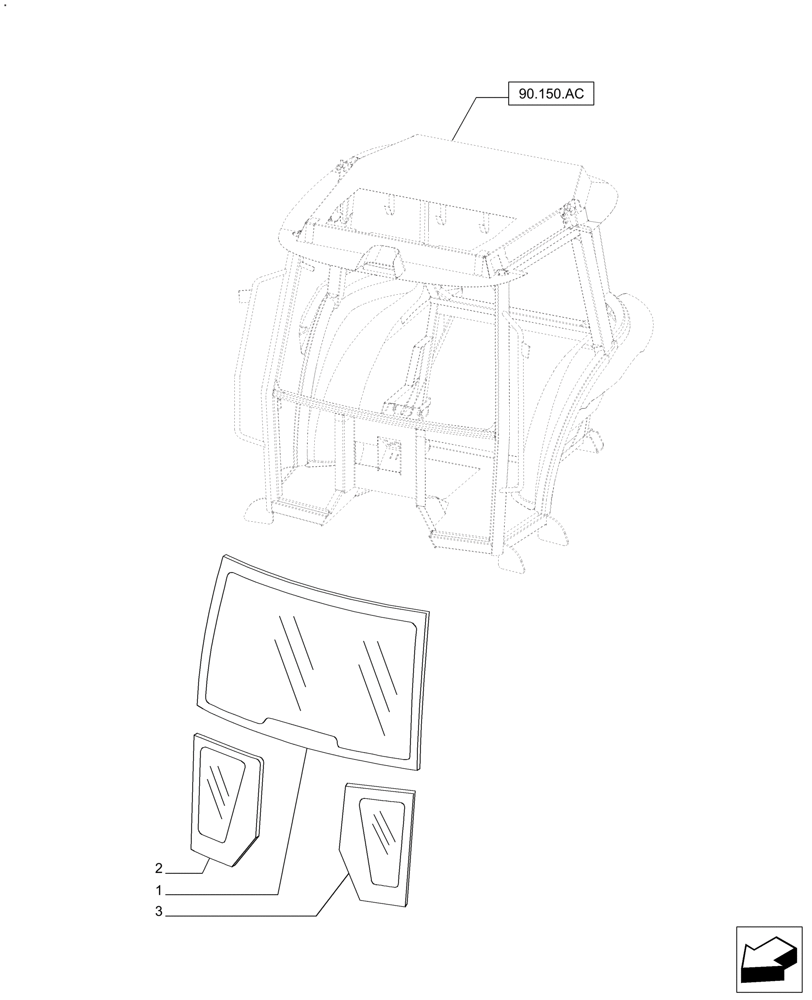 Схема запчастей Case IH FARMALL 140A - (90.156.AL) - CAB GLASS (90) - PLATFORM, CAB, BODYWORK AND DECALS