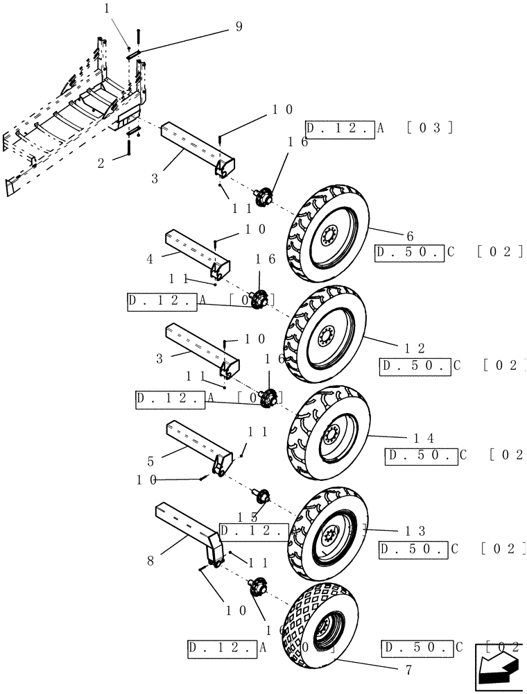 Схема запчастей Case IH SRX100 - (D.50.C[01]) - WHEEL - ASSEMBLY, CART SINGLE D - Travel