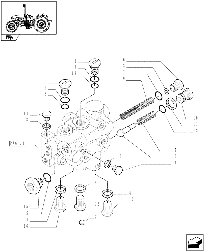 Схема запчастей Case IH FARMALL 65C - (1.33.1/05[02]) - REAR MECH. DIFF. LOCK FOR POWER SHUTTLE - SOLENOID VALVE CAPS (VAR.332381) (04) - FRONT AXLE & STEERING