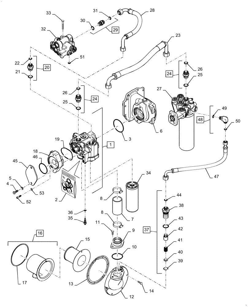 Схема запчастей Case IH MX230 - (08-03) - HYDRAULIC SYSTEM - CHARGE PUMP (08) - HYDRAULICS