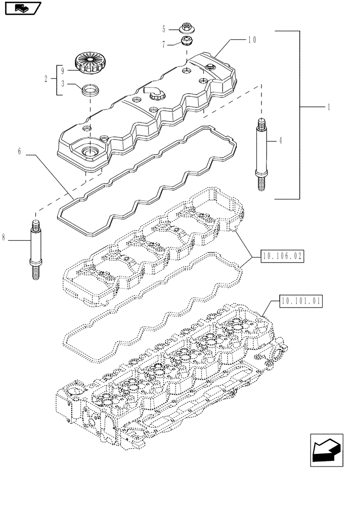 Схема запчастей Case IH MAGNUM 180 - (10.101.02) - CYLINDER HEAD COVERS (10) - ENGINE