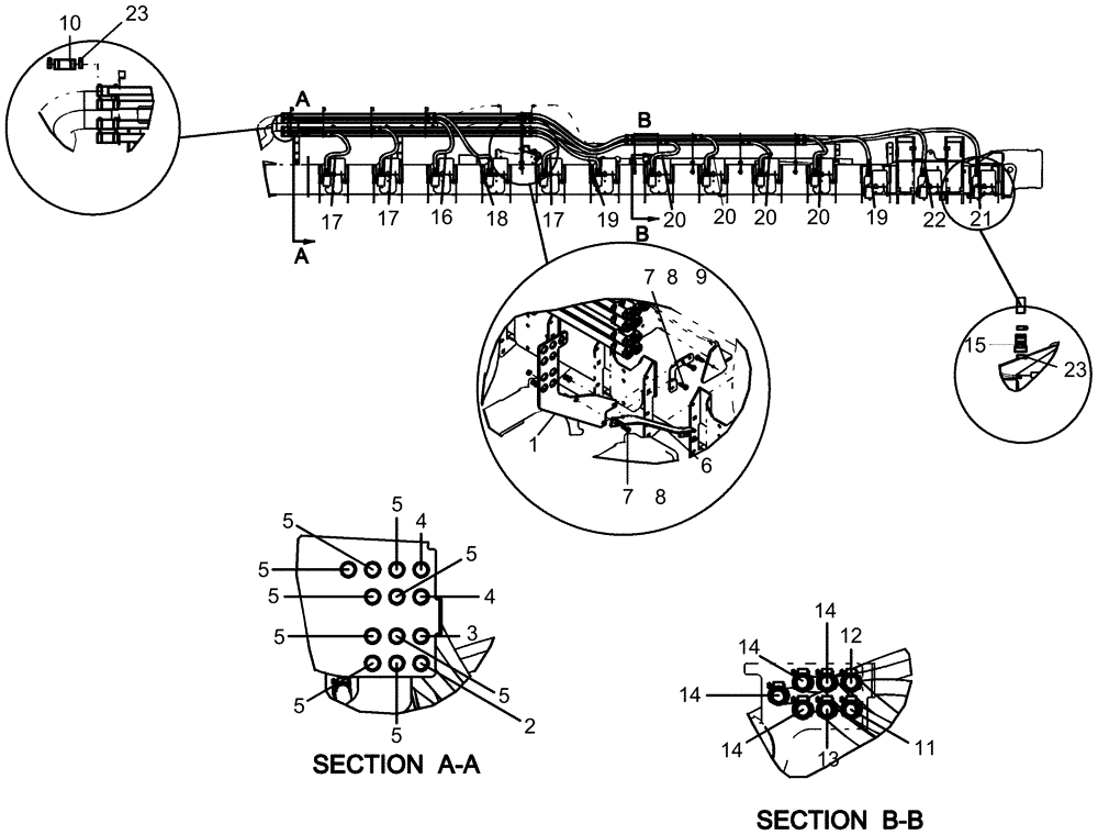 Схема запчастей Case IH 1260 - (80.150.14[01]) - BULK FILL - HOSES RT WING 66, MODEL YEAR 2010 AND BEFORE (80) - CROP STORAGE/UNLOADING