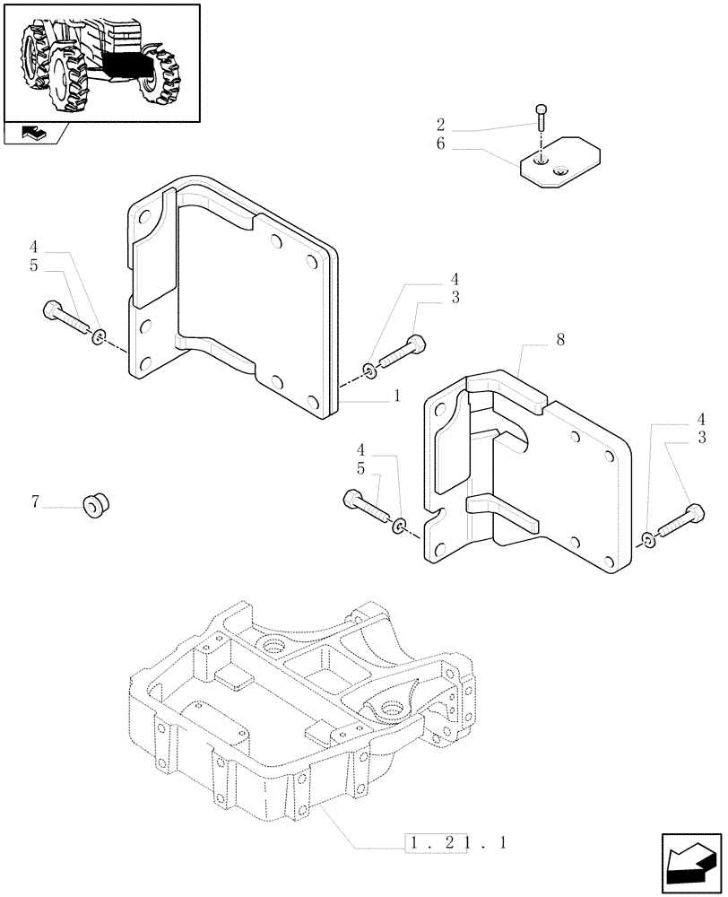 Схема запчастей Case IH FARMALL 75C - (1.21.1/01) - FRONT LOADER BRACKETS - BRACKETS (VAR.331489-332489) (03) - TRANSMISSION