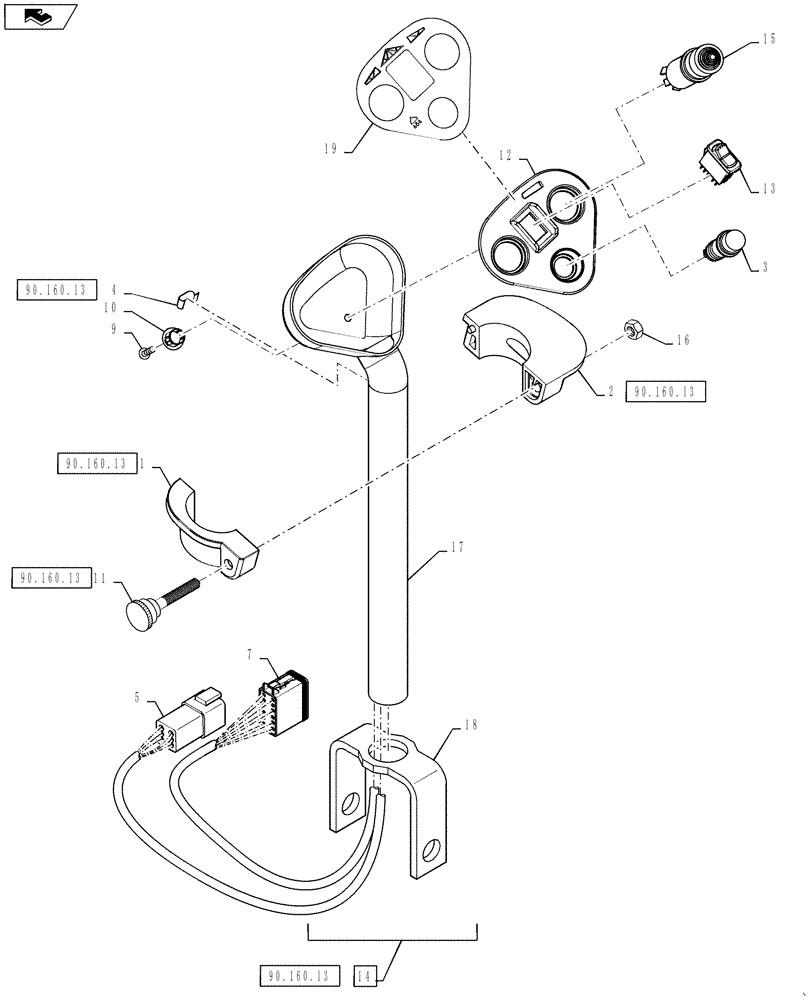 Схема запчастей Case IH 3330 - (55.610.02) - PROP CONTROL LEVER ASSEMBLY, COLOR (55) - ELECTRICAL SYSTEMS