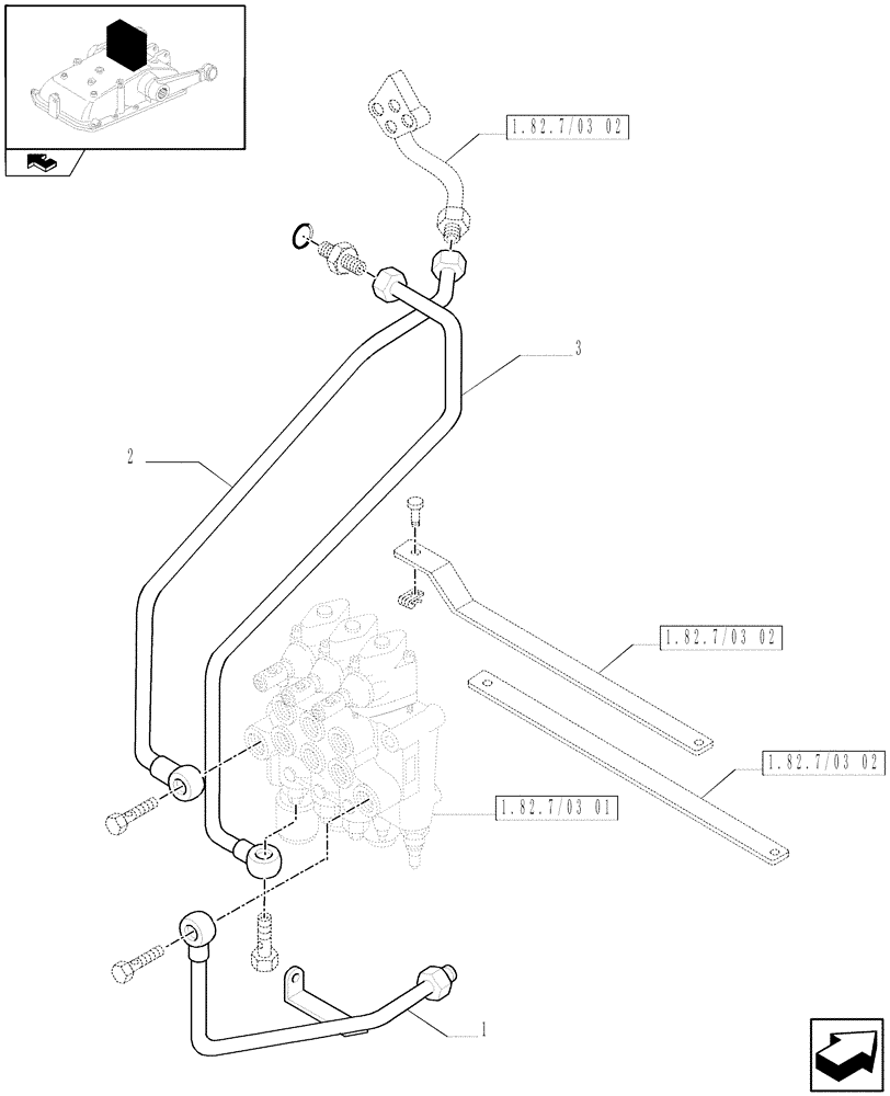 Схема запчастей Case IH FARMALL 60 - (1.82.7[03]) - 3 CONTROL VALVES - PIPES (07) - HYDRAULIC SYSTEM