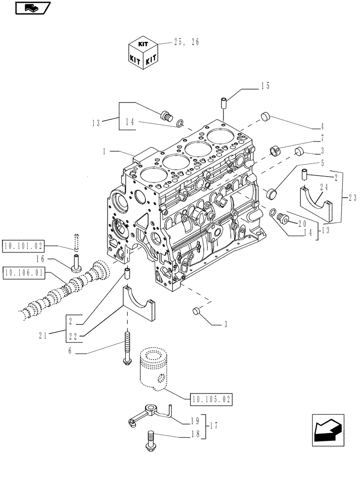 Схема запчастей Case IH P70 - (10.001.03) - CRANKCASE (10) - ENGINE