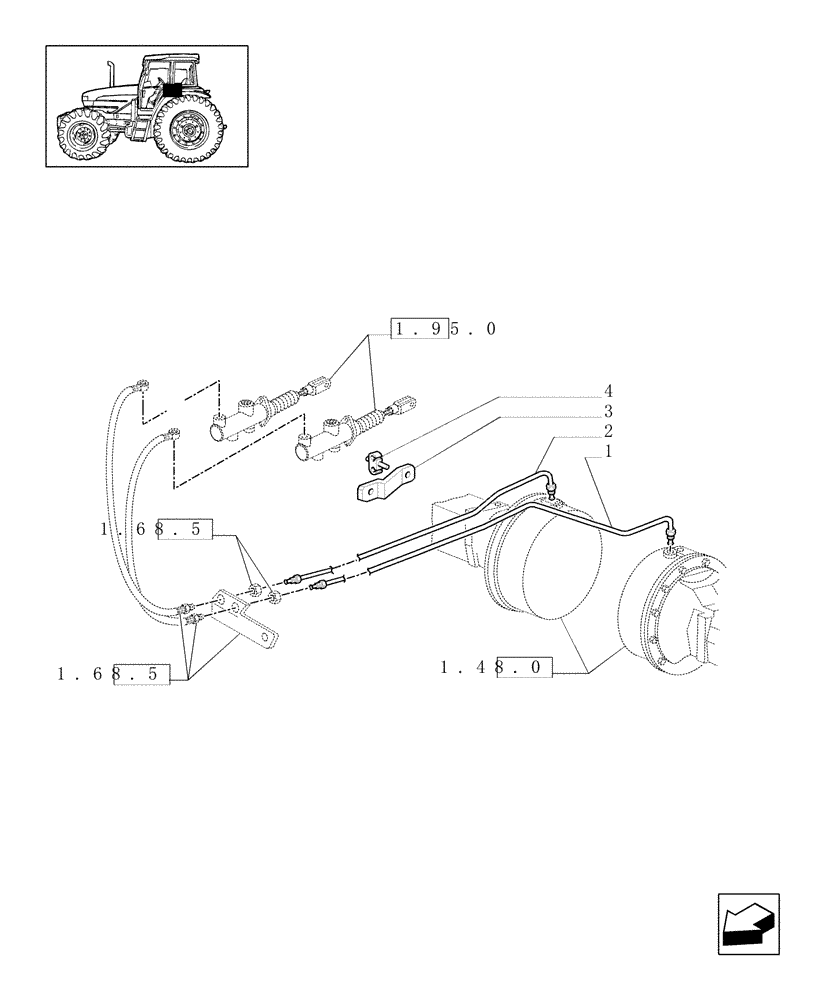 Схема запчастей Case IH JX80U - (1.68.5/08) - (VAR.727) SYNCHRO MESH GEARED POWER TAKE -OFF 540 RPM - BRAKES PIPES (05) - REAR AXLE