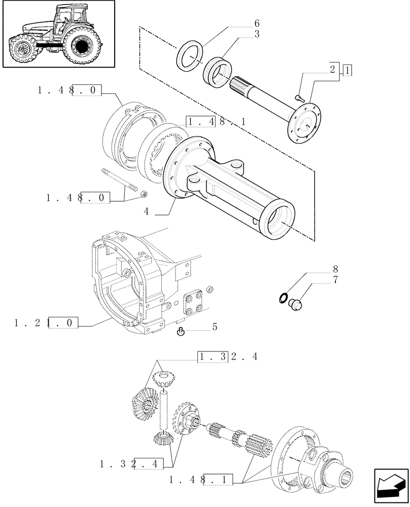 Схема запчастей Case IH JX80U - (1.48.1/04) - (VAR.449) PADDY FIELD VERSION - SIDE REDUCTION GEAR BOX, SHAFT (05) - REAR AXLE