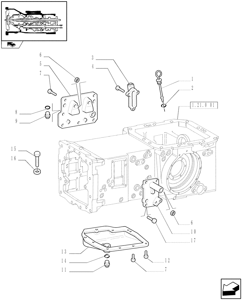 Схема запчастей Case IH FARMALL 105N - (1.21.0[02]) - LOWER COVER AND SIDE COVERS FOR REAR TRANSMISSION BOX (03) - TRANSMISSION