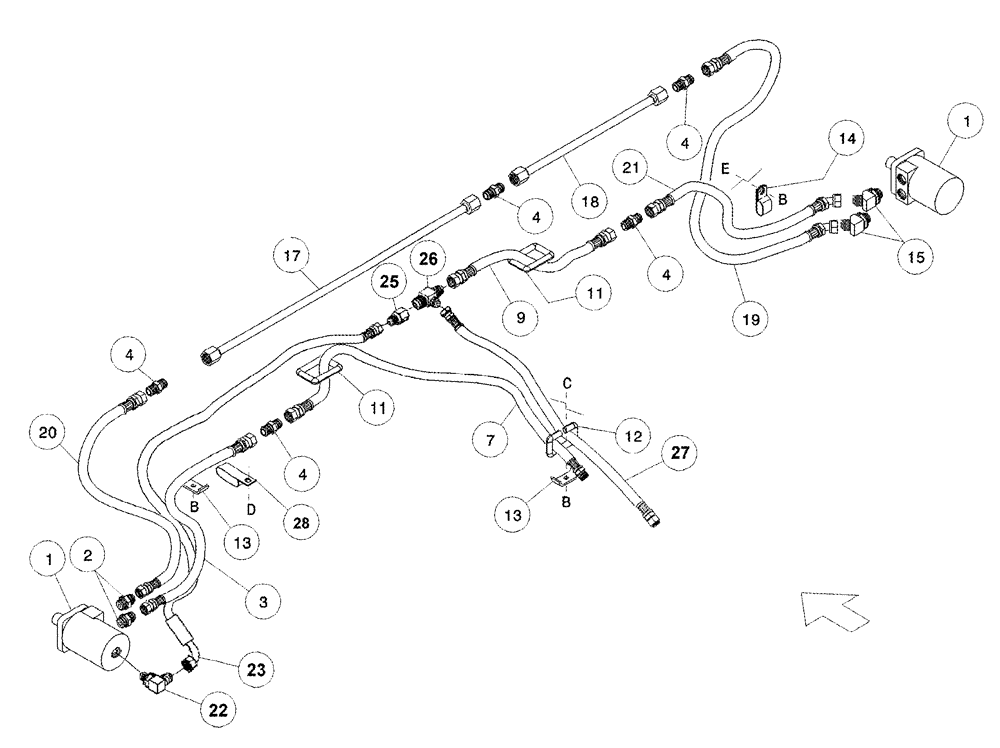 Схема запчастей Case IH 1052 - (09-07) - HYDRAULIC CIRCUIT - DRAPER DRIVE, 36.0 FOOT 2 DECK HEADER ASN CCC0011321 (09) - CHASSIS